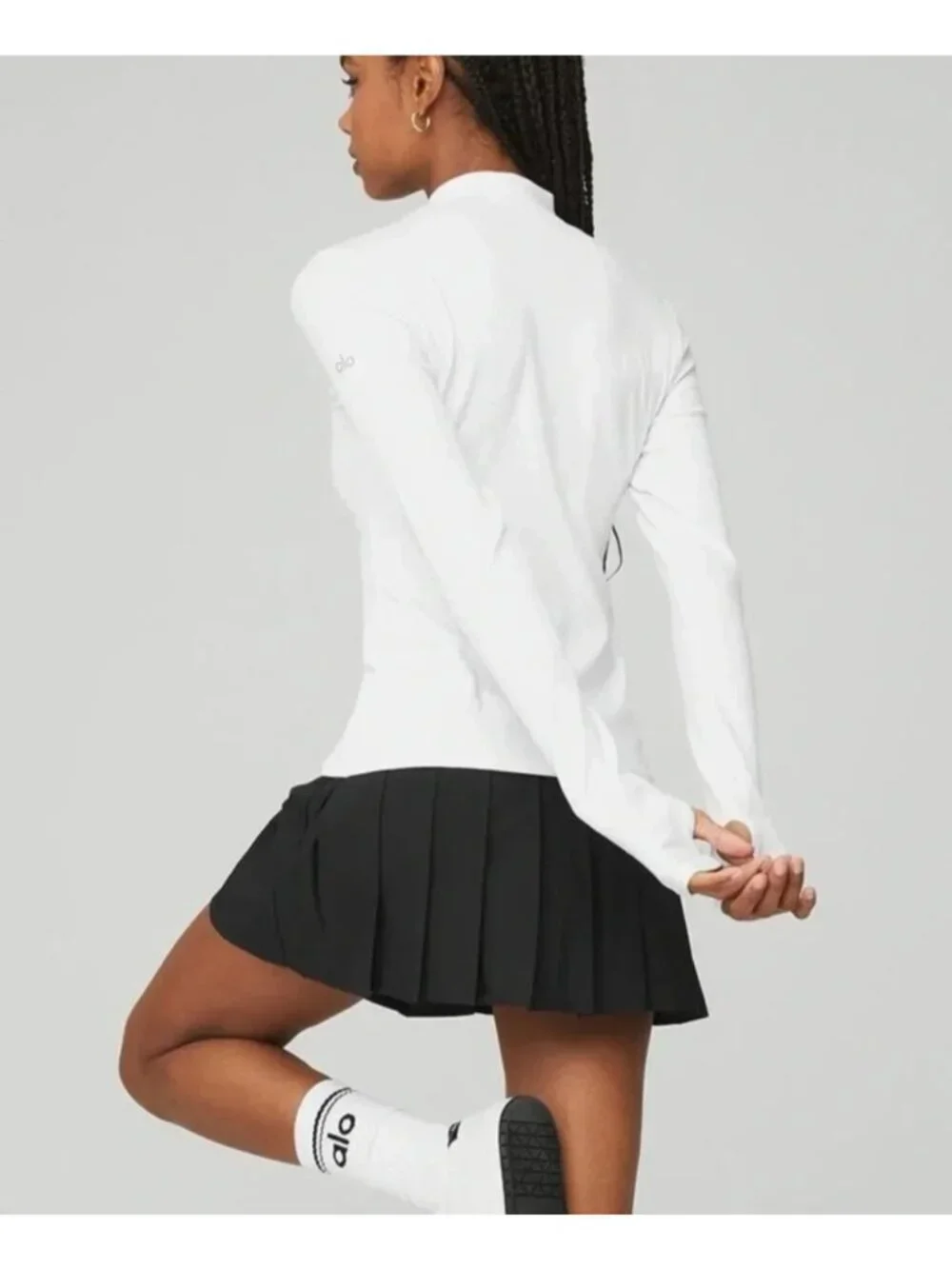 Alo Yoga Wellness White Mock Neck Ribbed Knit Long Sleeve Top Basics Layering S
